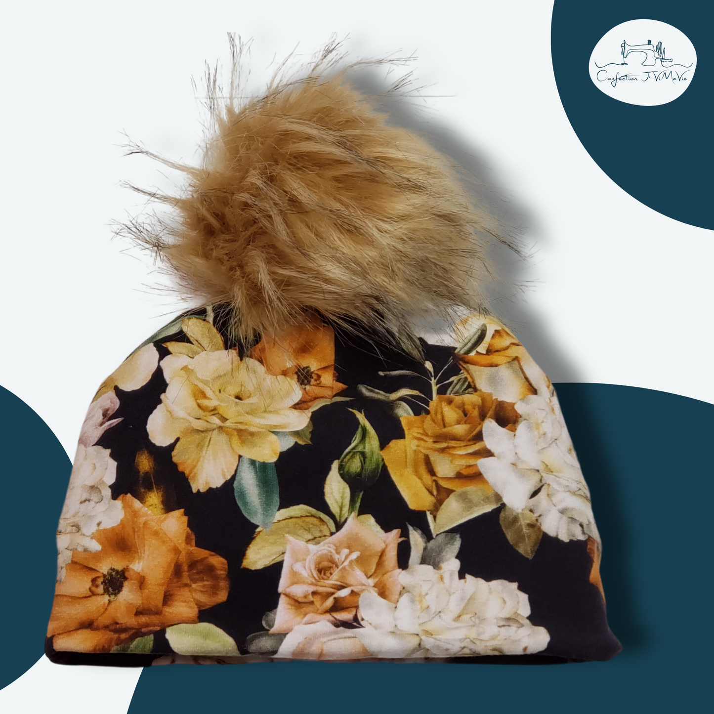 Tuque à fleurs caramel