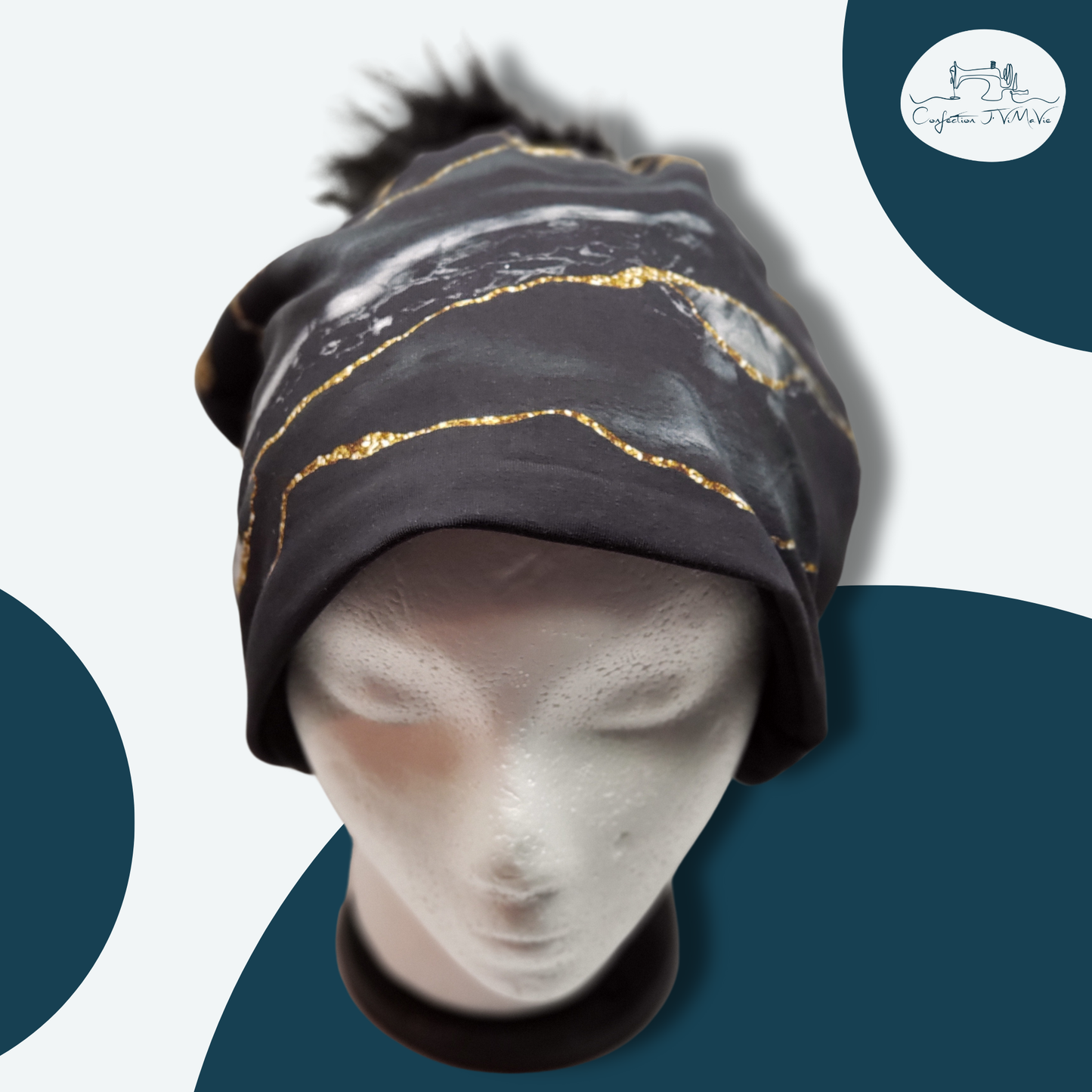 Tuque marbré noir et or