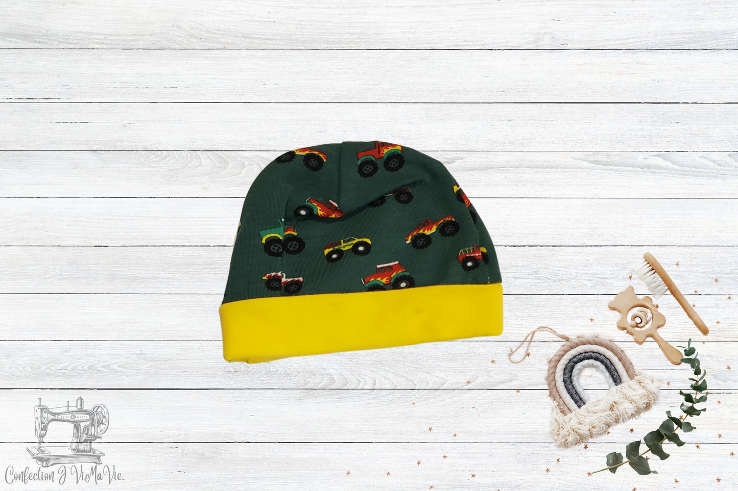 Tuque de naissance Camion et flamme