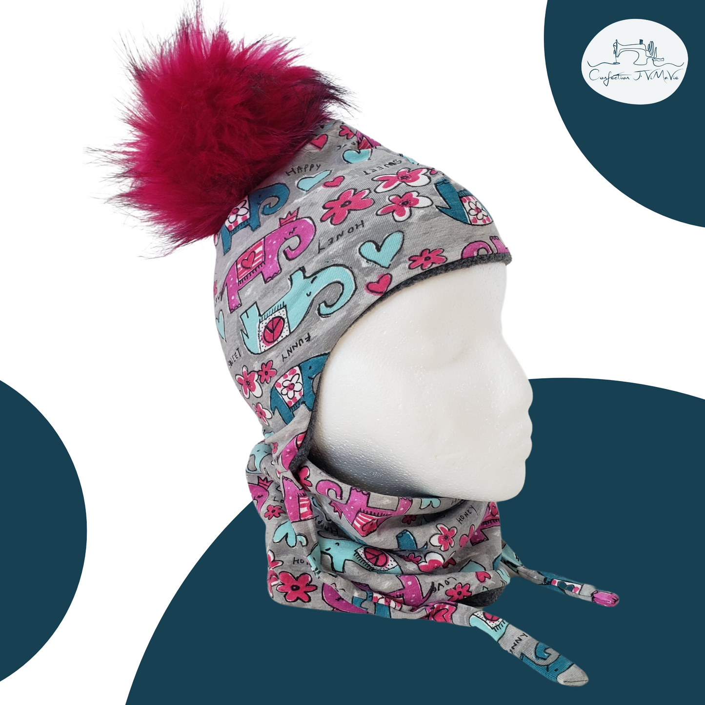 Ensemble tuque et cache cou, Éléphant love and peace