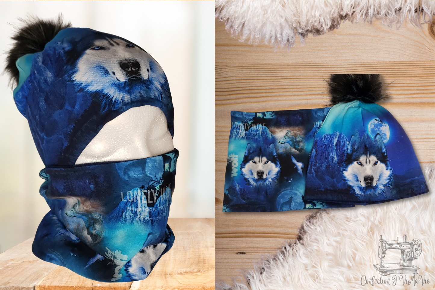 Ensemble tuque et cache cou, Loup