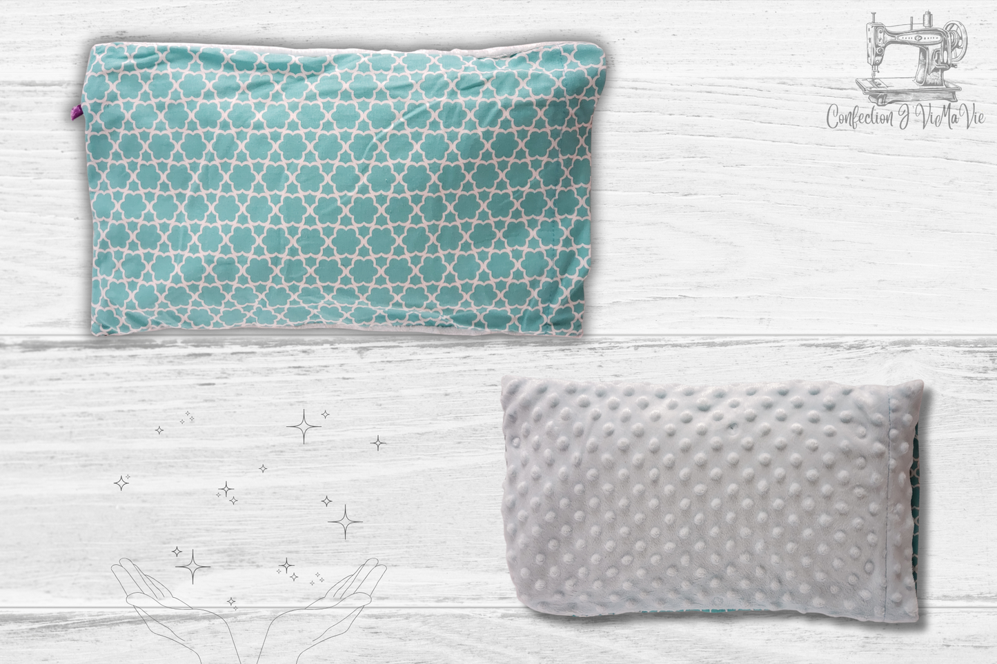 Oreiller Motif blanc et turquoise
