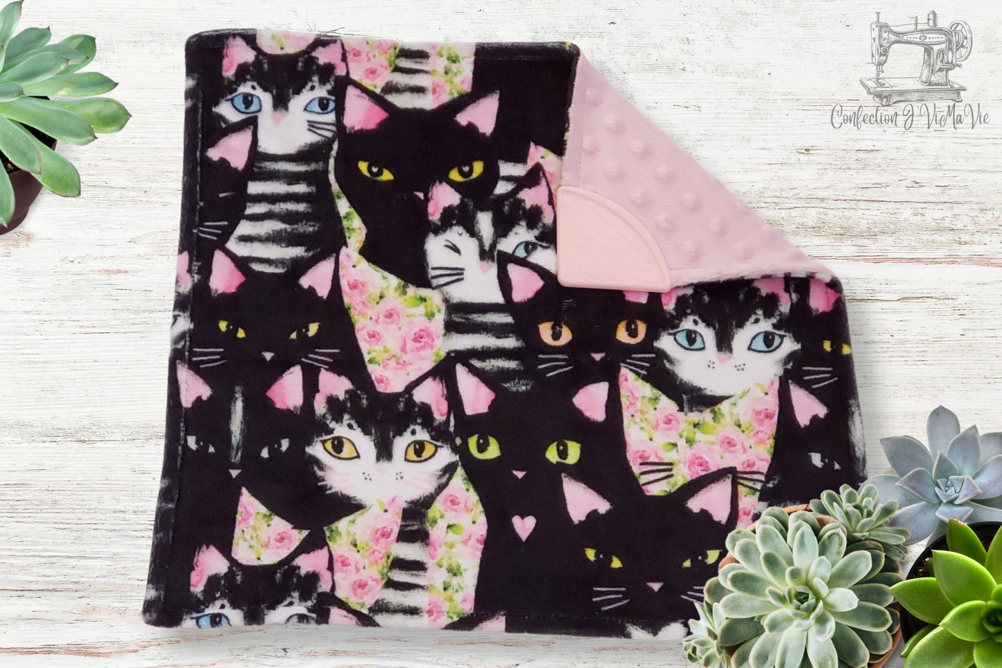 Couverture dentition Chat noir et fleur