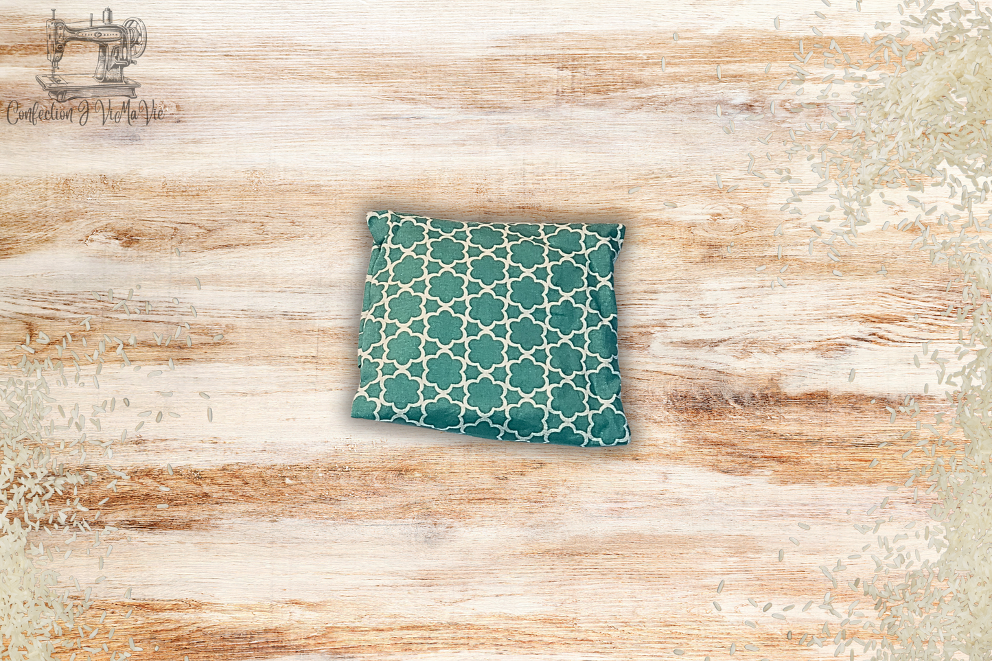 Coussin chauffant Motif blanc et turquoise