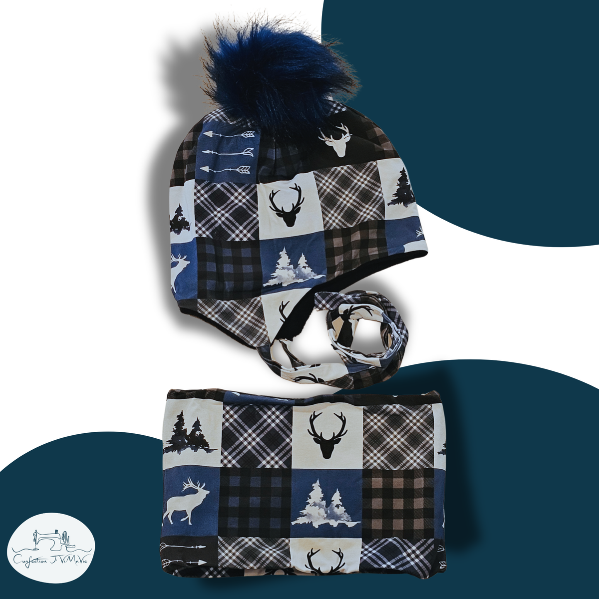 Ensemble tuque et cache cou, Patchwork animalier