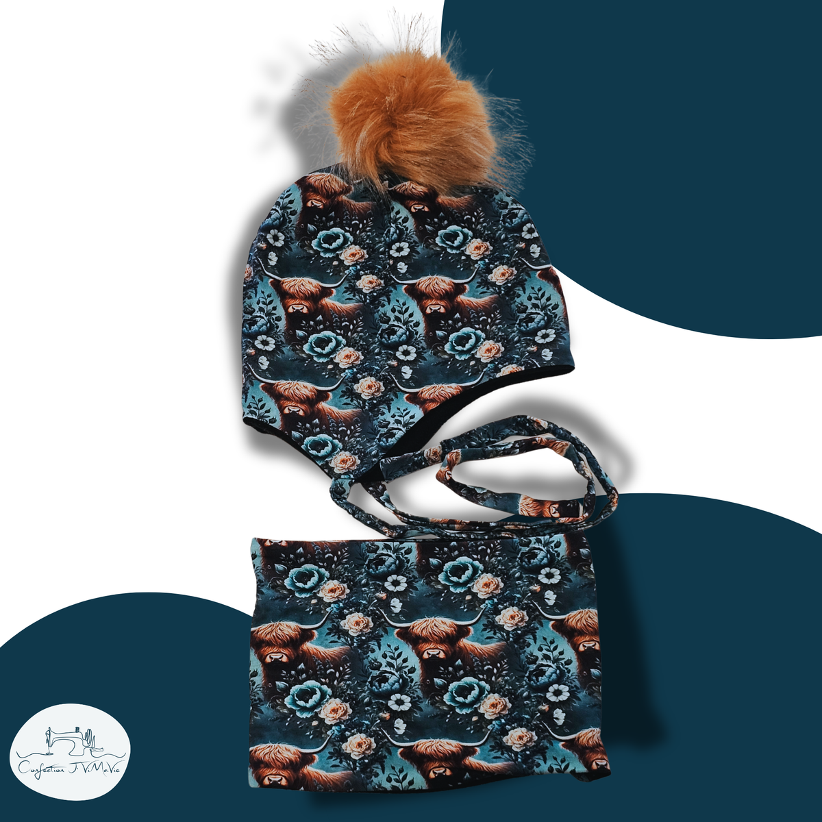 Ensemble tuque et cache cou, Vache Highland