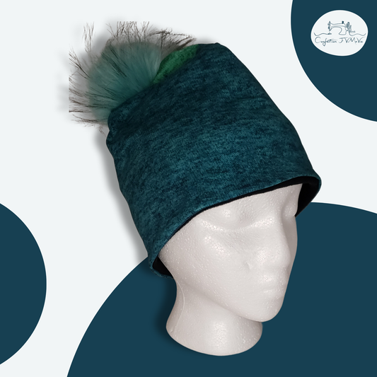 Tuque à effet lin turquoise
