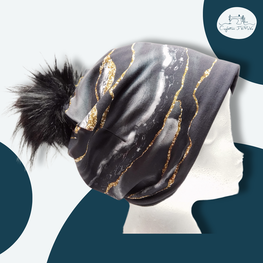 Tuque marbré noir et or