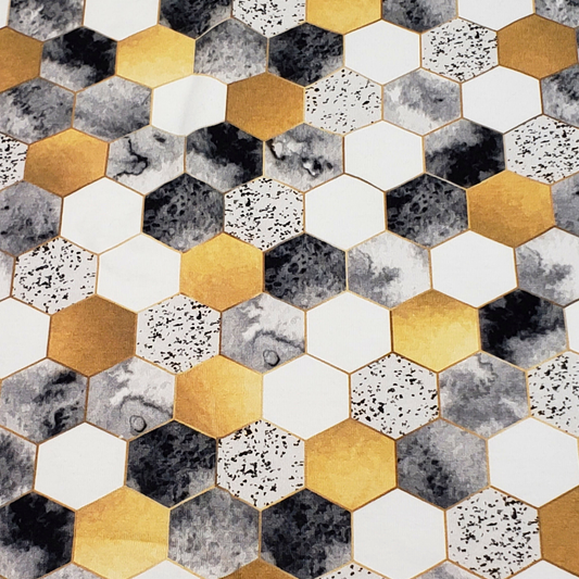 Tissu Hexagone tuile doré