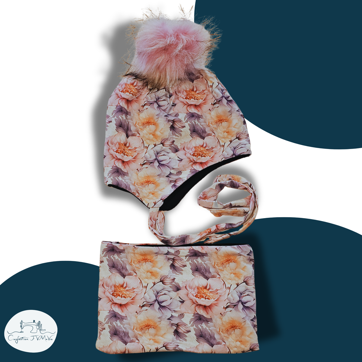 Ensemble tuque et cache cou, Floral