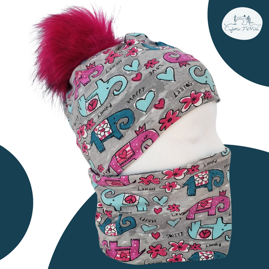Ensemble tuque et cache cou, Éléphant love and peace
