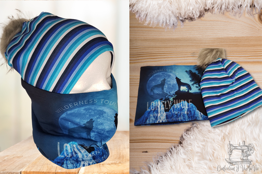 Ensemble tuque et cache cou, Rayure et Loup